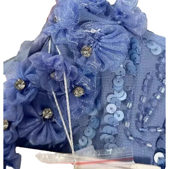 NWT Mac Duggal Fitted Dress Embellished High Neck Puff Sleeve Periwinkle Size 14 - Picture 4 of 7